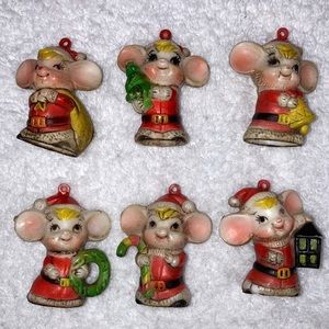 Vintage plastic Mice Tree Ornaments Enesco 1978 Set of 6